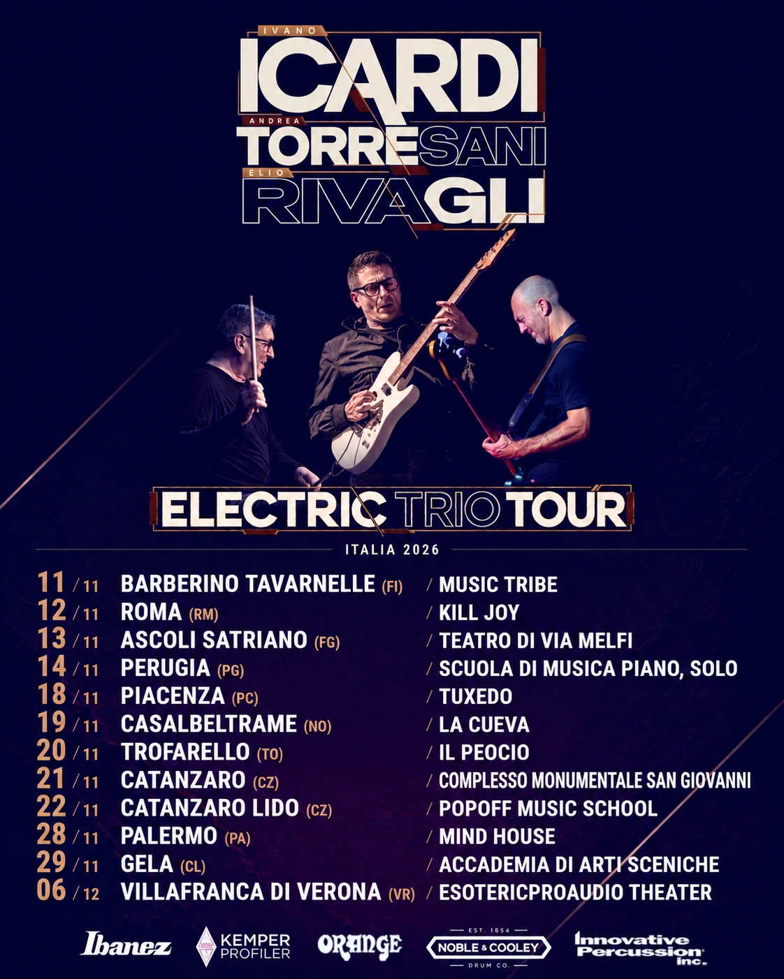 Ivano Icardi, Andrea Torresani and Elio Rivagli — Electric Trio Tour Italia 2026 poster